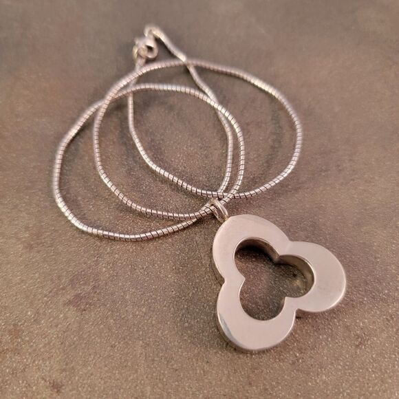 Sterling Modernist 3D Trefoil Pendant with Omega Chain - Picture 6 of 10